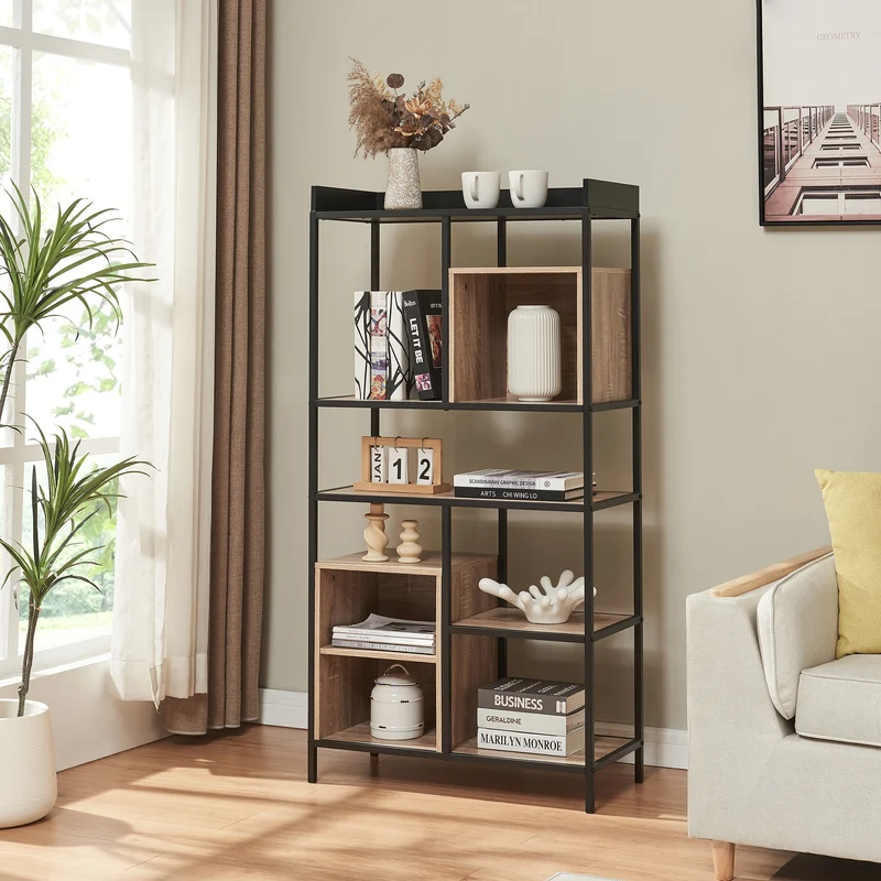 Fristående hylla Belana 137x70x33 cm Svart/Eklook [en.casa]