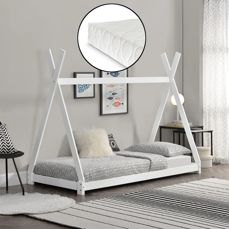 Juniorsäng tipisäng inkl. allergivänlig madrass 200x90cm furu [en.casa] välj modell