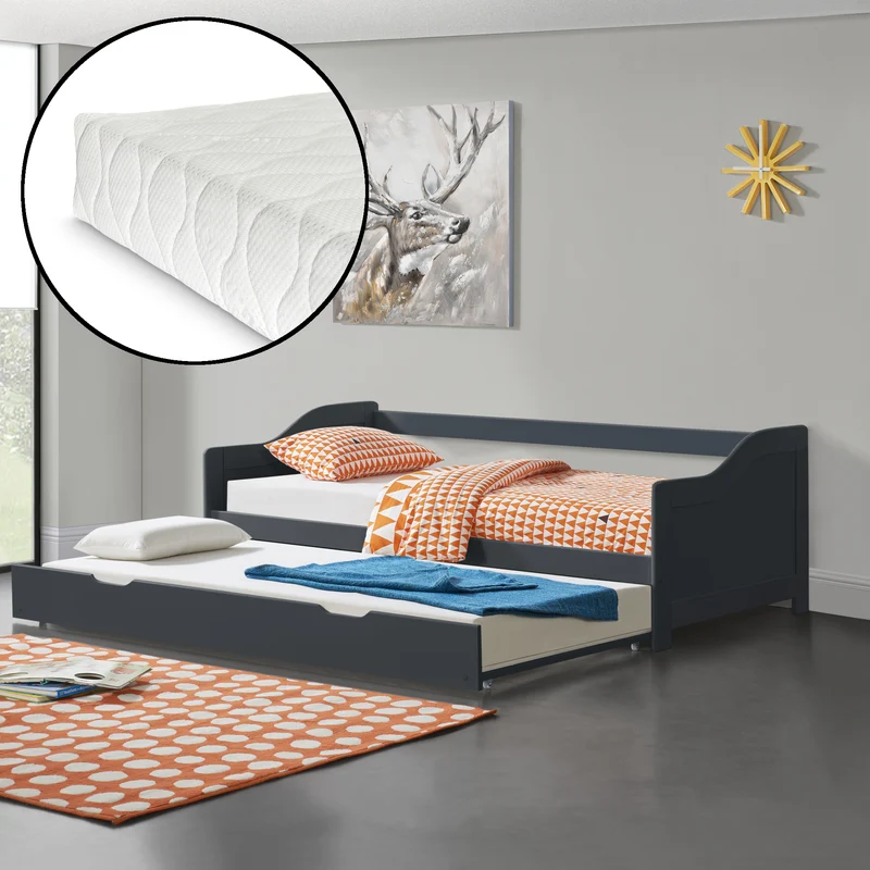 Bäddsoffa med utdragbar undersäng och 2 madrasser 205x97x66cm furu [en.casa] välj modell