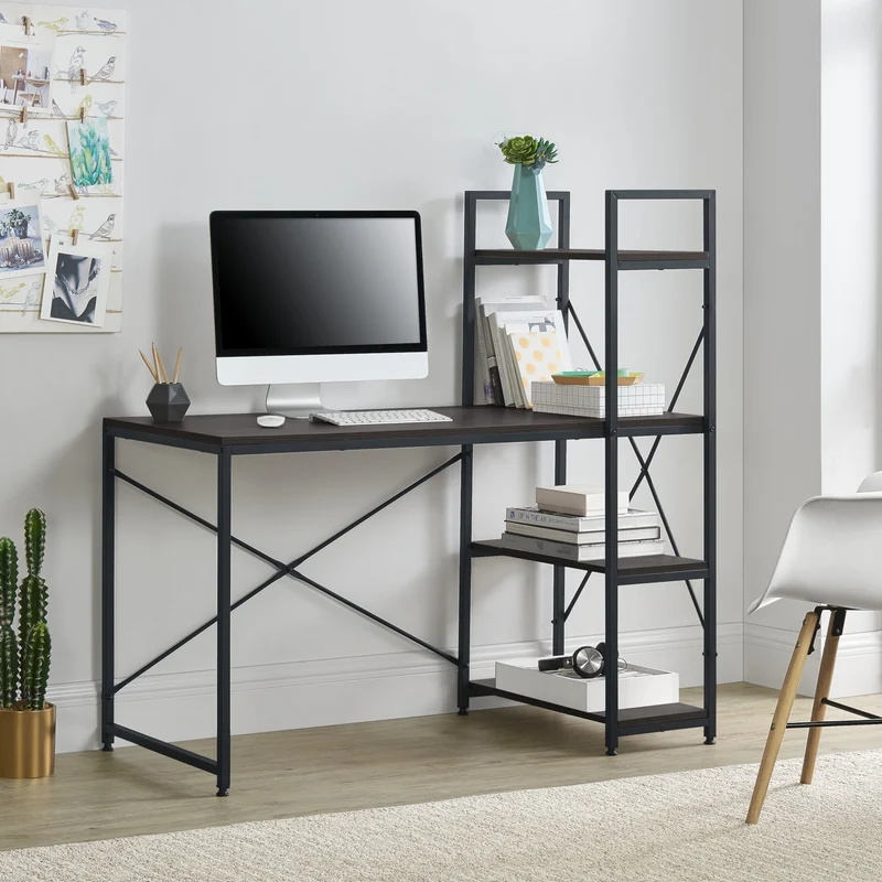 Skrivbord Stavanger med 4 hyllor 122x120x64cm stål [en.casa]