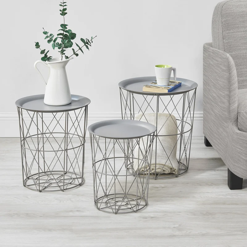 Soffbord set om 3 med avtagbar bricka metall [en.casa] välj modell