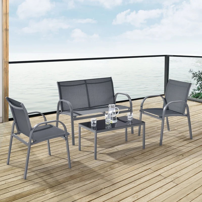 Loungegrupp Gagra bord 2 stolar bänk plats för 4 personer [en.casa]