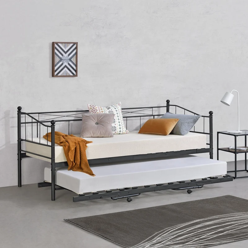 Sängstomme Skutskär med utdragbar undersäng metall 200x90 cm [en.casa] välj modell