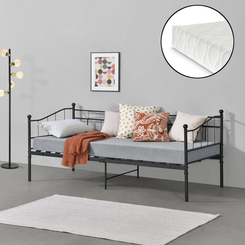 Sängstomme Arjeplog i metall inkl. madrass 200x90cm [en.casa] välj modell