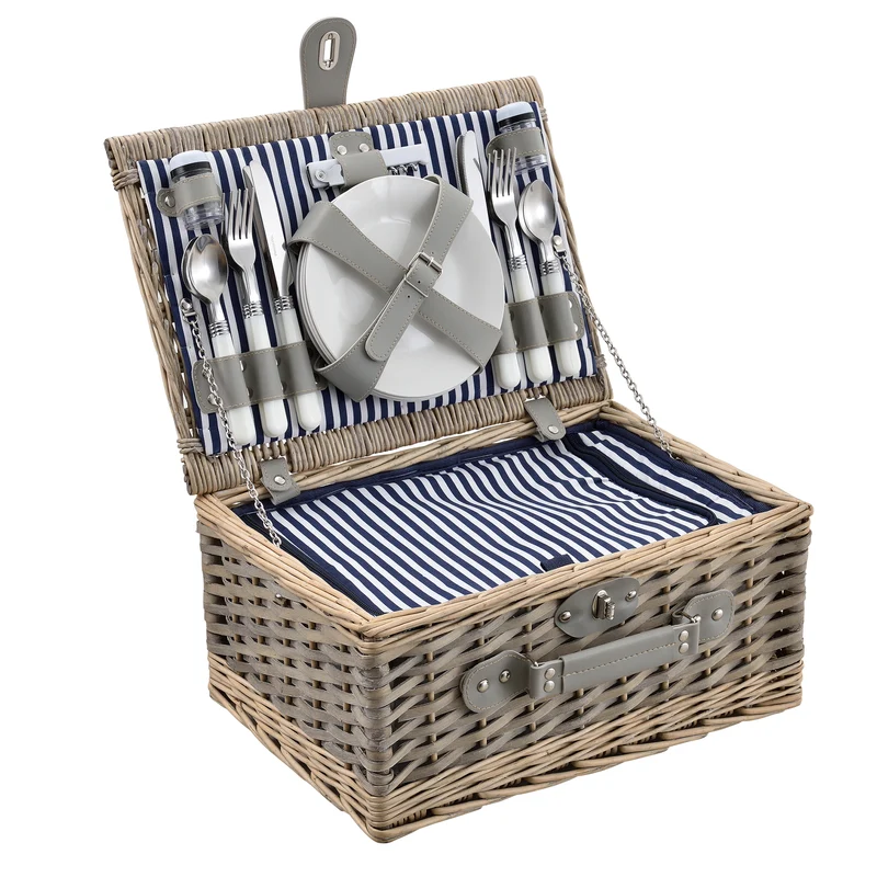 [casa.pro]® Picknickkorg med integrerat kylbox, tallrikar, bestick-olika färger och mått