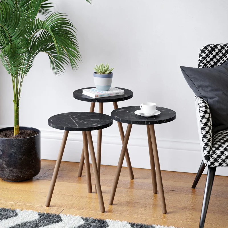 Set om 3 bord Hjørring rund 49 x Ø34 cm olika färger [en.casa]