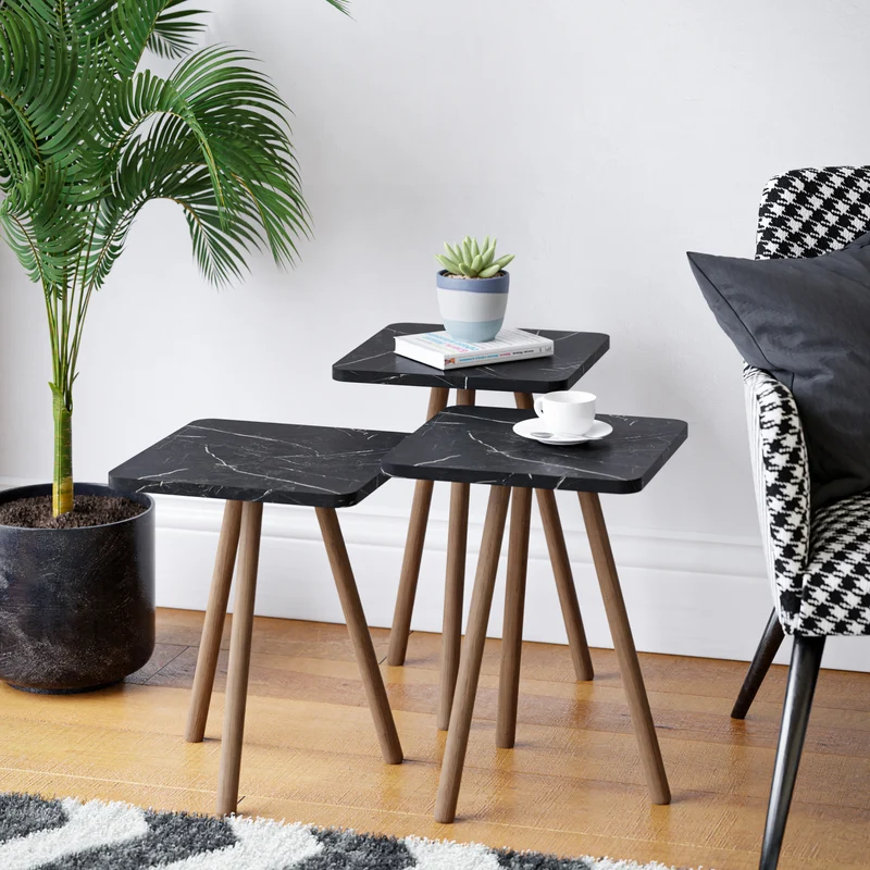 Satsbord Hobro i 3-delars set Kvadratiskt 49x34x34 cm [en.casa]