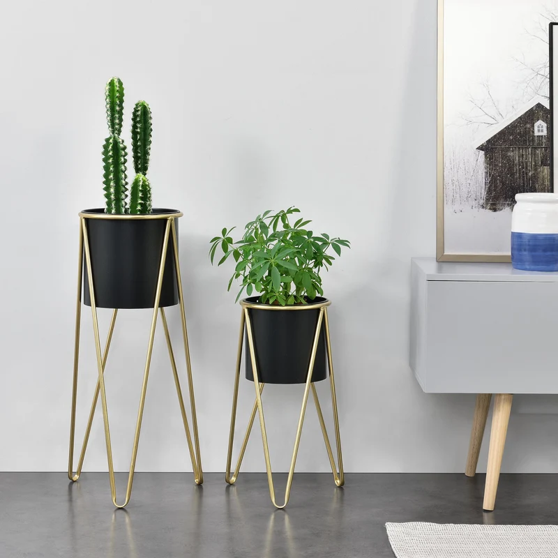 Växtställ set om 2 med krukor metall hairpin hårnålsben [en.casa] välj modell