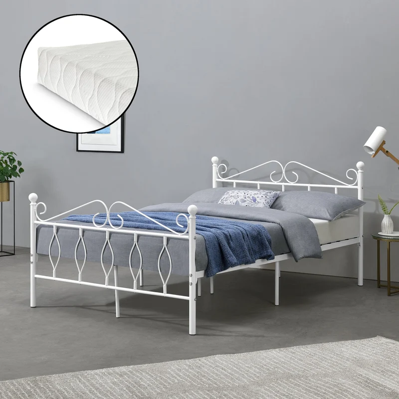 Säng Apolda inkl. madrass metall vit [en.casa] välj modell