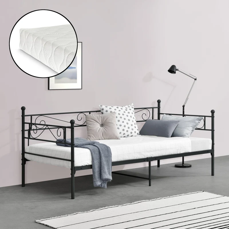 Enkelsäng Kerava inkl. madrass 200x90cm metall [en.casa] välj modell