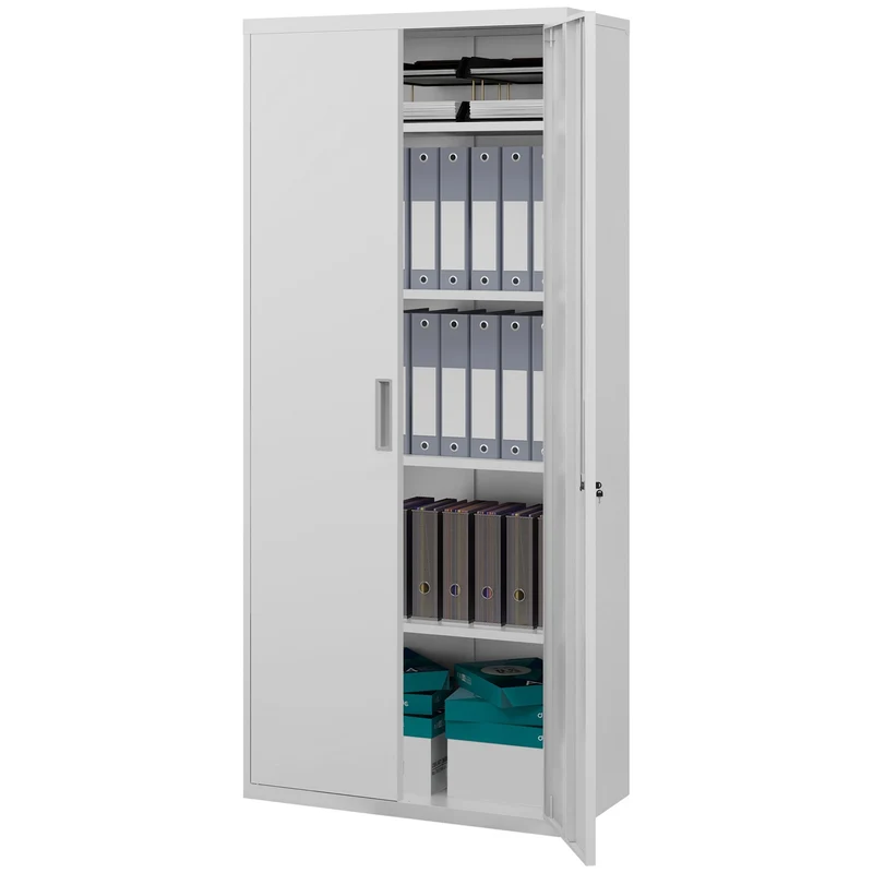 Ocelová kancelářská kartotéka, 5 výškově nastavitelných polic, bílá