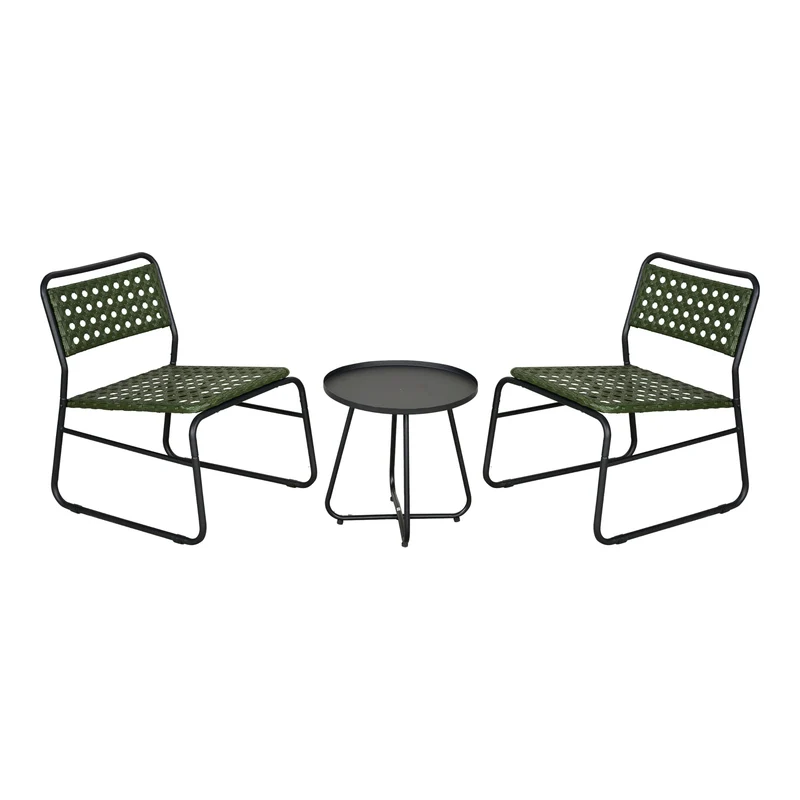 Caféset Brienza av bord och 2 stolar kontrotting stål [casa.pro]