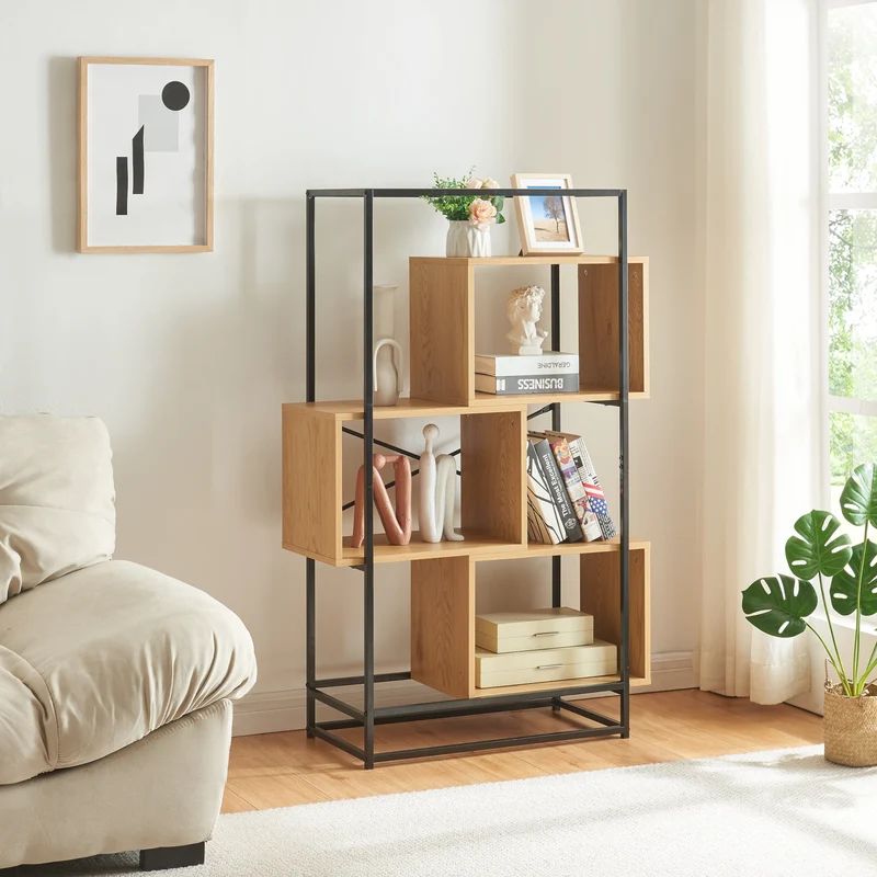 Bokhylla Rennebu Svart/Ek [en.casa]