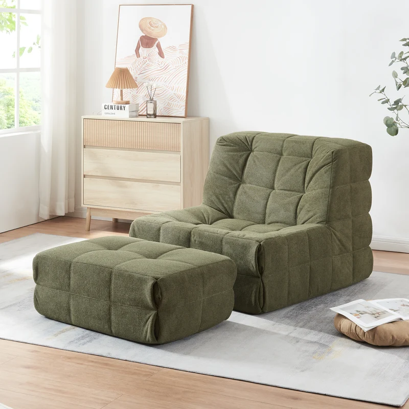 Golvsessel med fotpall Koskyvn textil [en.casa]
