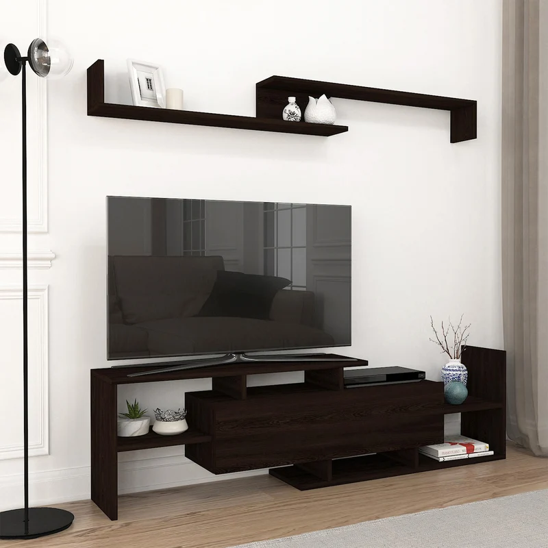 TV-bänk Liksefte med vägghylla 154x28x42 cm [en.casa]