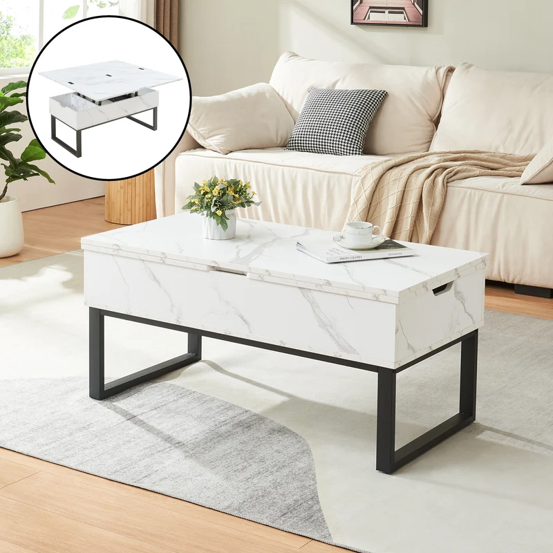 Soffbord Rauli med lyftskiva och förvaringsutrymme 100x50x47 cm [en.casa]