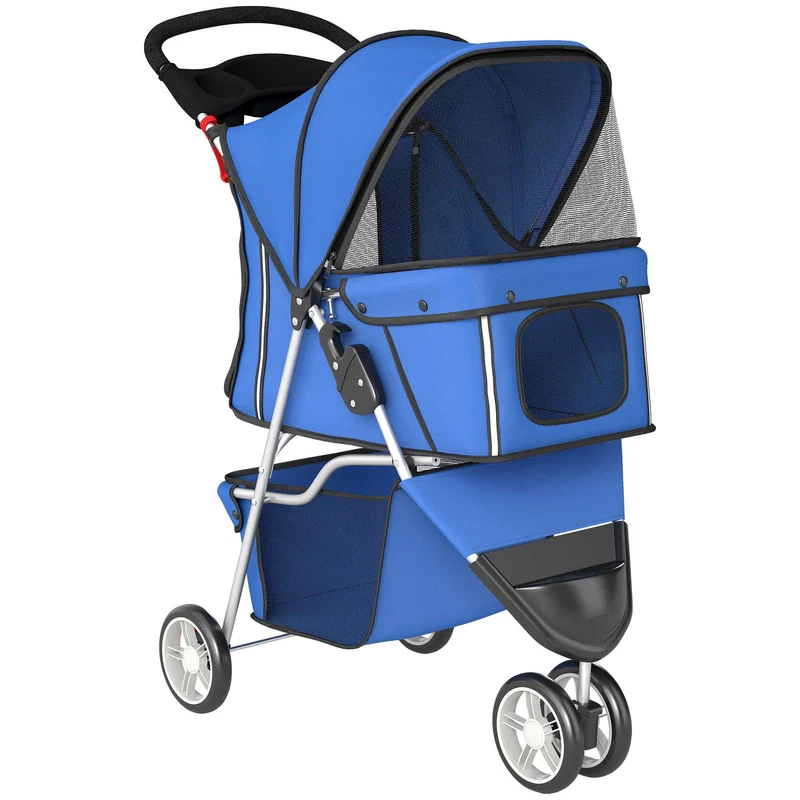 Vozík pro psy, skládací, nosnost 10 kg, koš, modrý