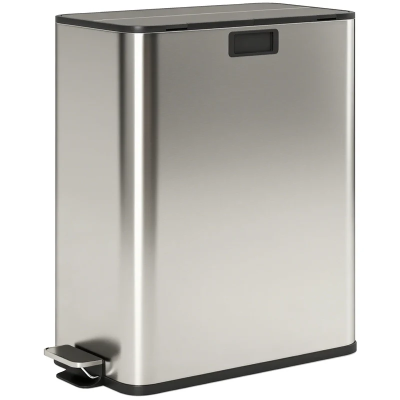 Kuchyňský odpadkový koš, 2 x 28L nerezové pedálové nádoby, víko s tichým dovíráním