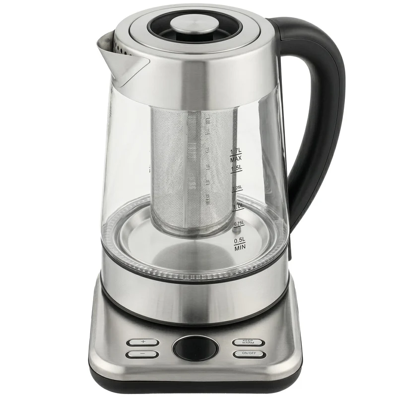 Rychlovarná konvice 1,7 l, 2200 W, skleněná, termostat Strix, čajovar