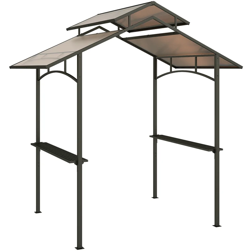 Grilovací altán 2,4 x 1,5 m, ocelový rám, 2 police