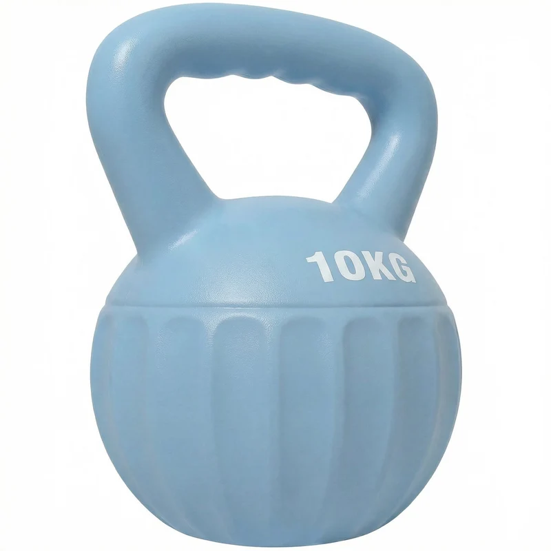 Kettlebell 10 kg, plněný pískem, protiskluzový úchop, modrý