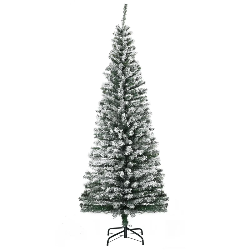 Úzký umělý vánoční stromek se sněhem, 180 cm, zelený