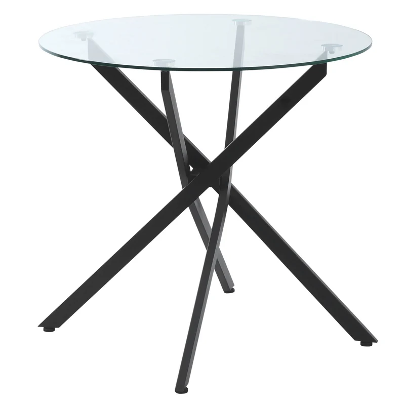 Kulatý skleněný konferenční stolek – černý, kovová konstrukce, 80 cm