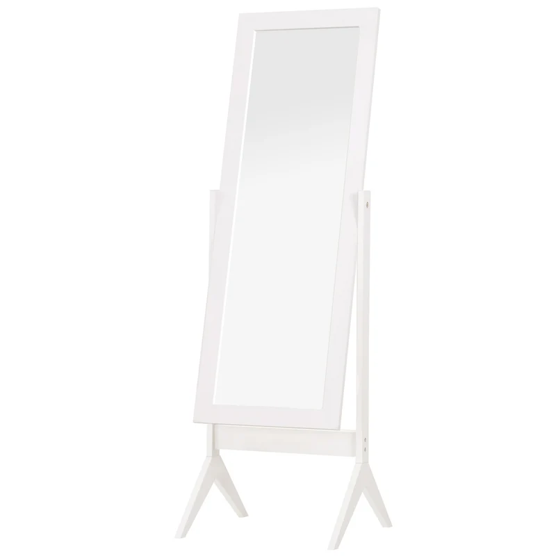 Vysoké zrcadlo přes celou délku se stojanem, MDF, bílé, 47x46x148cm