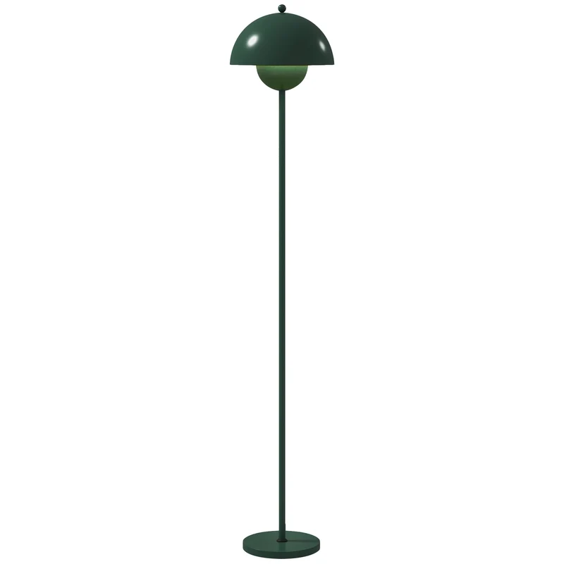 Stojací lampa s kulatým stínidlem, nožním spínačem, dlouhým kabelem, zelená