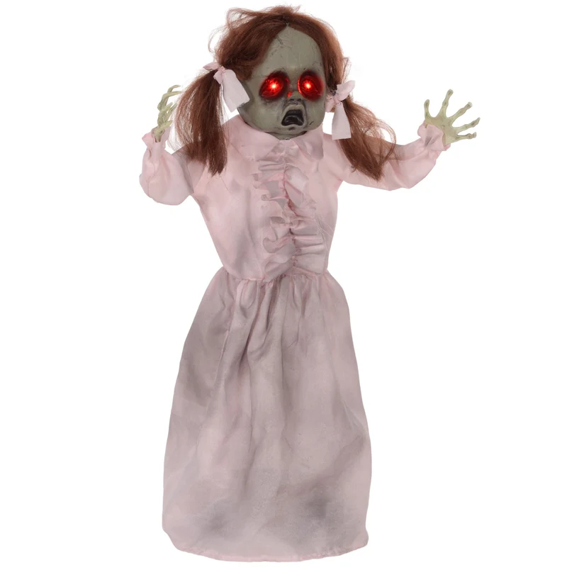 Animovaná halloweenská panenka, aktivovaná zvukem a dotykem, 76 cm