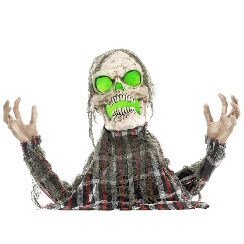 Halloweenská kostra s kosou, ohýbatelné paže, svítící oči