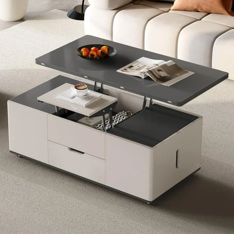 Guyii 47.24” Lift Top Coffee Table with 4 Stools, 3-in-1 Multi-Function Modern Center Table