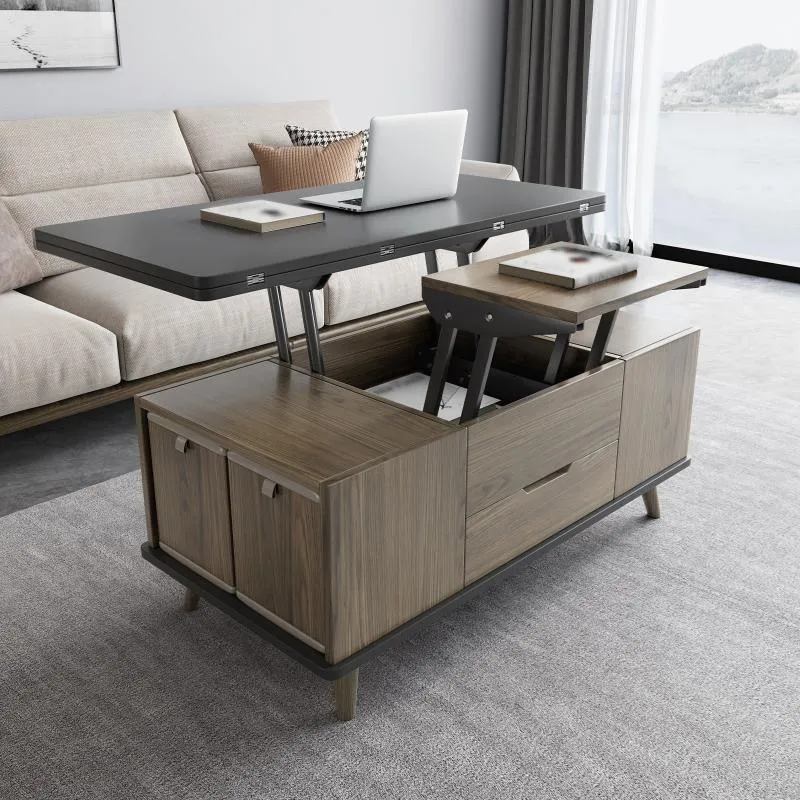 Guyii 39" Lift Top Coffee Table with Hidden Storage and 4 Stools, Modern Multifunctional Center Table