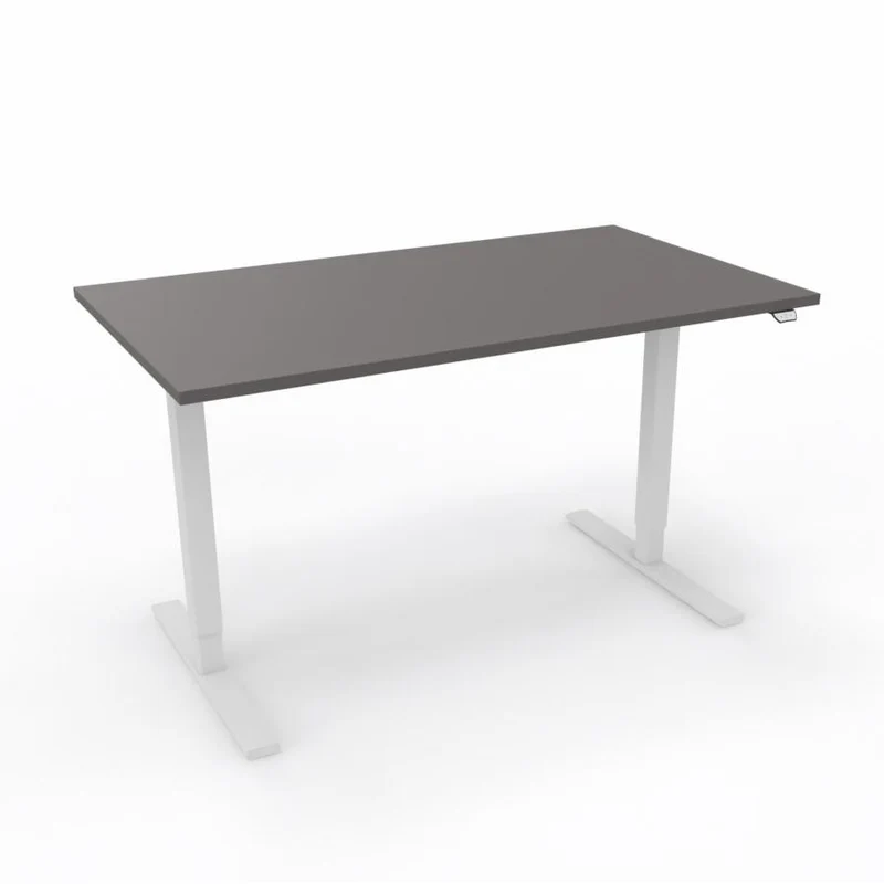 Höj- och sänkbart skrivbord, Mörkgrå skiva med vita ben