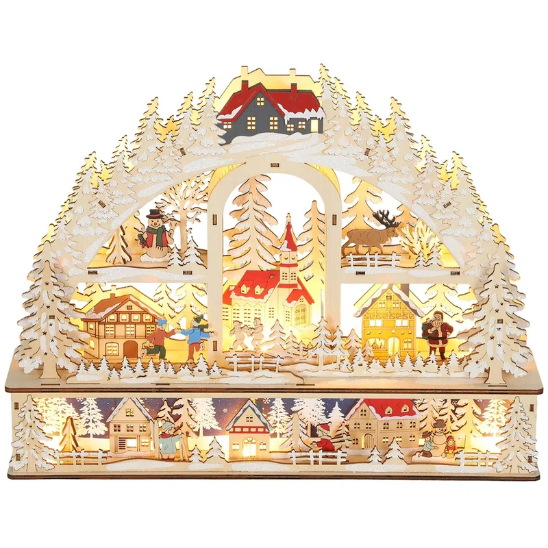 Vánoční dekorace s LED světly, 45 cm, dřevo