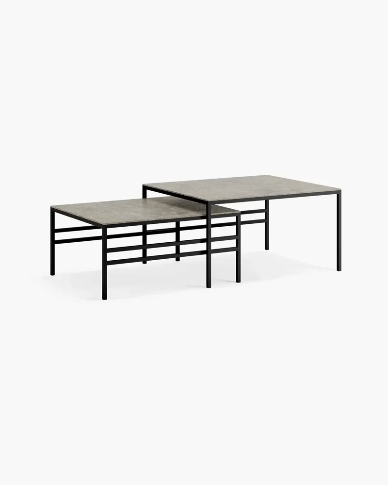 Nesting Coffee Table Set Anton – Small Set – Black Frame – Grigio