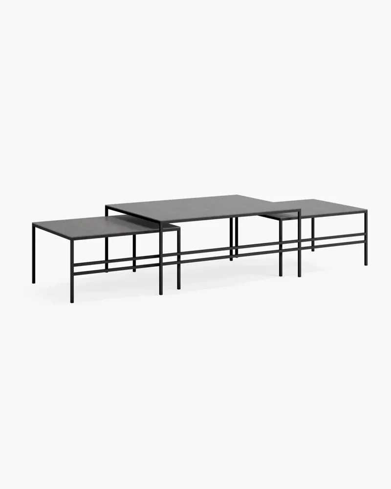 Nesting Coffee Table Set Anton – Large Set – Black Frame – Grafite