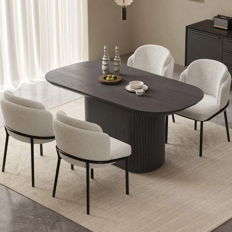 Guyii 63"-87" Black Oval Dining Table Set, Modern Kitchen Table with 4-8 Chairs