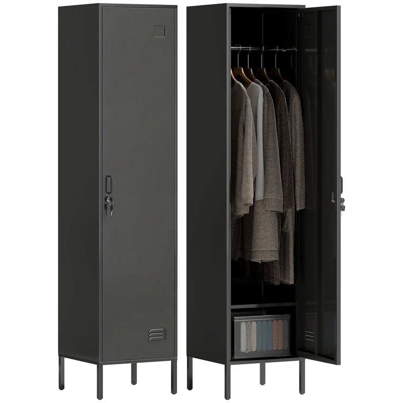 Ocelová skříň se zámkem, ventilací, černá, 179H cm