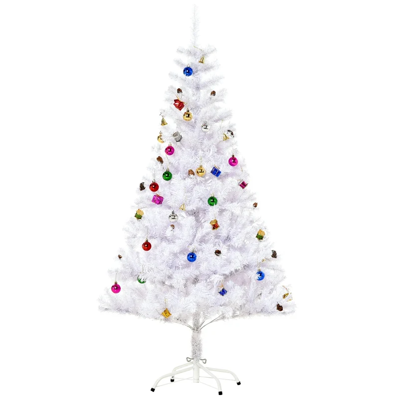 Bílý umělý vánoční stromek 150 cm s ozdobami