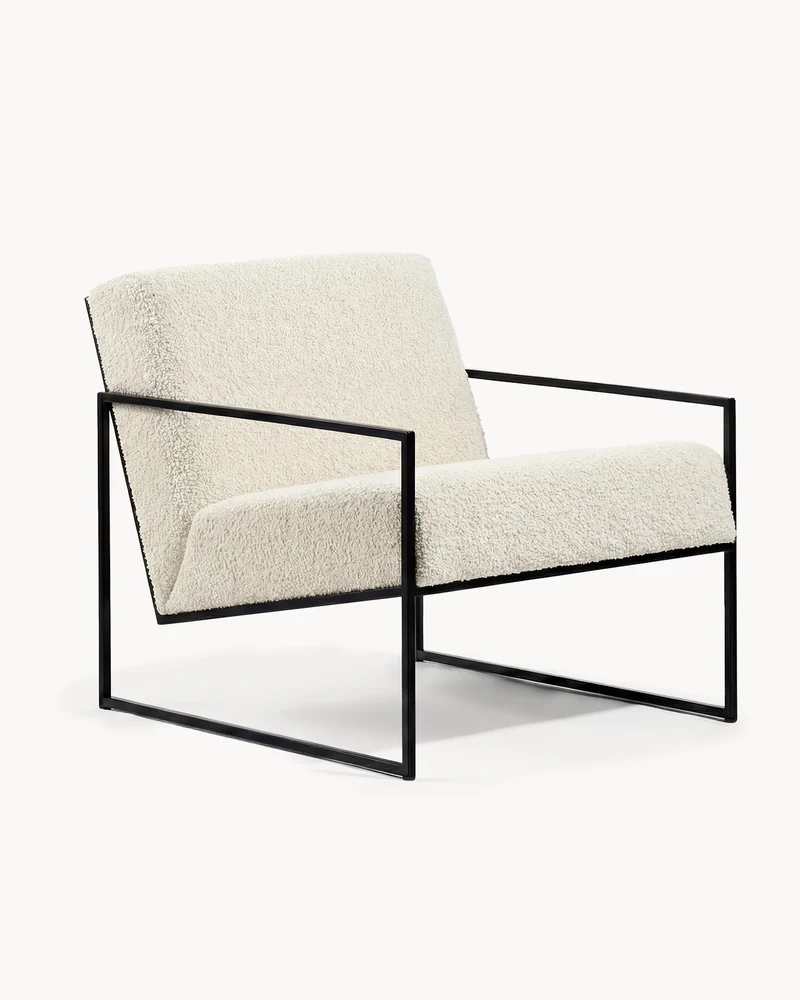 Armchair Kent – Black Frame – Ivory Bouclé