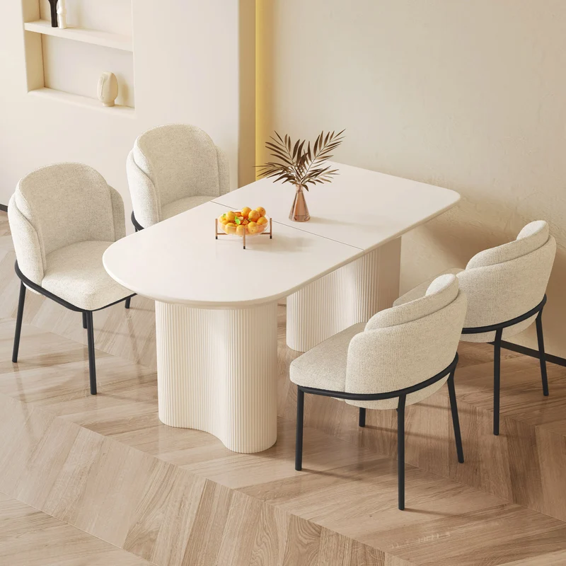 Guyii 55"-70" Cream White Dining Table Set, Modern Kitchen Table with 4-8 Chairs