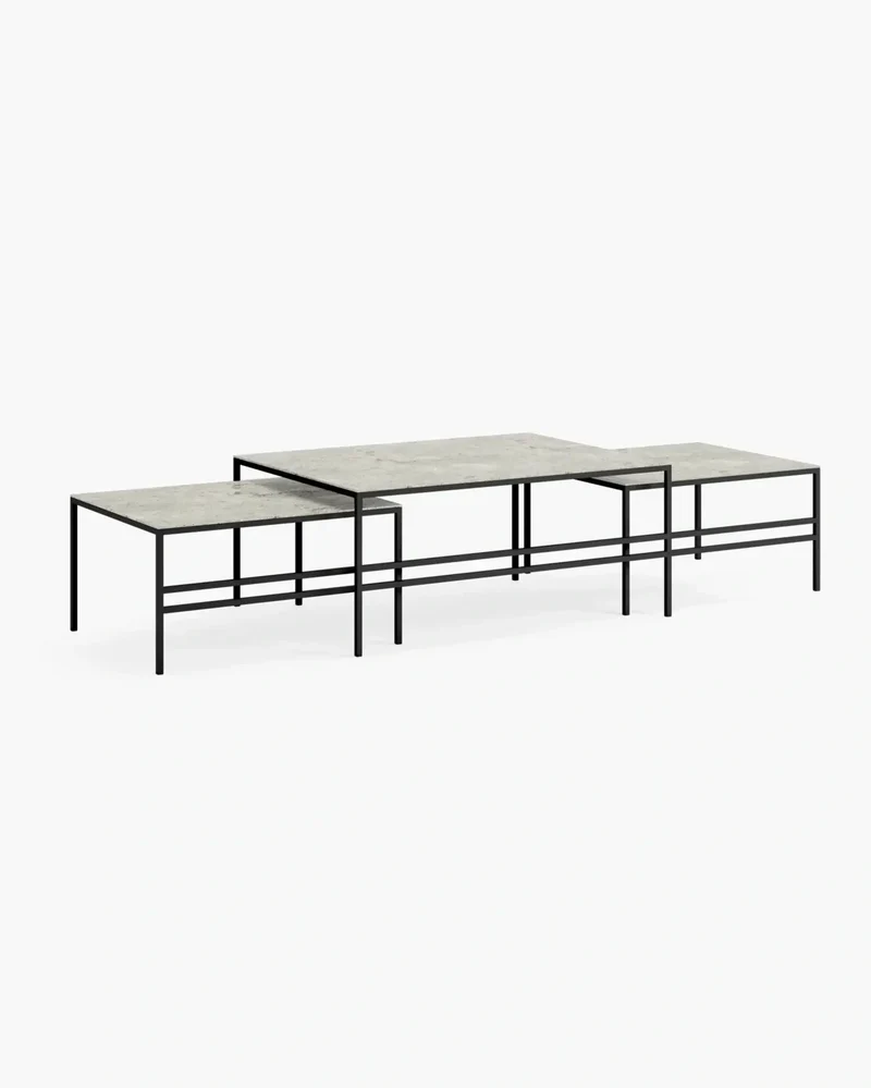 Nesting Coffee Table Set Anton – Large Set – Black Frame – Sabbia