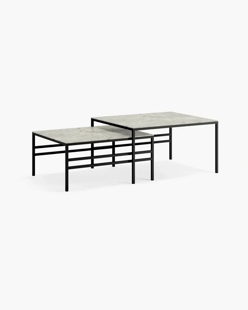 Nesting Coffee Table Set Anton – Small Set – Black Frame – Sabbia