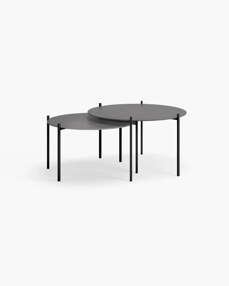 Nesting Coffee Table Set Leo – Medium Set – Black Frame – Grafite