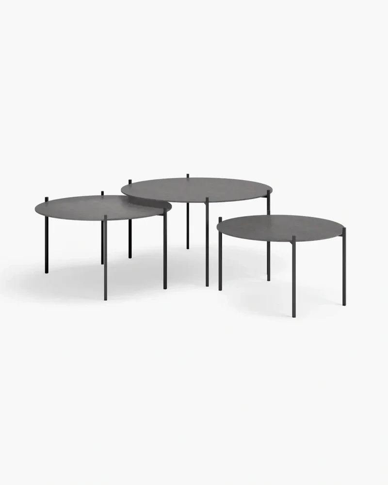Nesting Coffee Table Set Leo – Large Set – Black Frame – Grafite