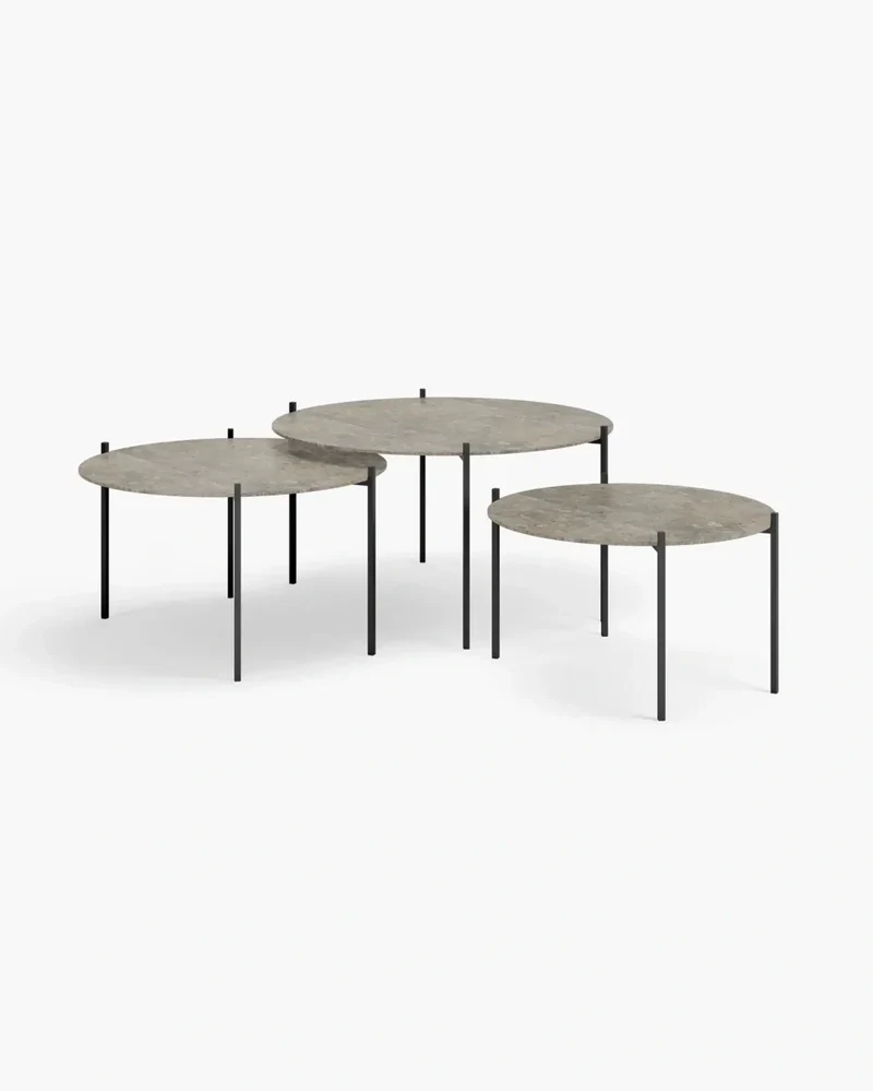 Nesting Coffee Table Set Leo – Large Set – Black Frame – Grigio