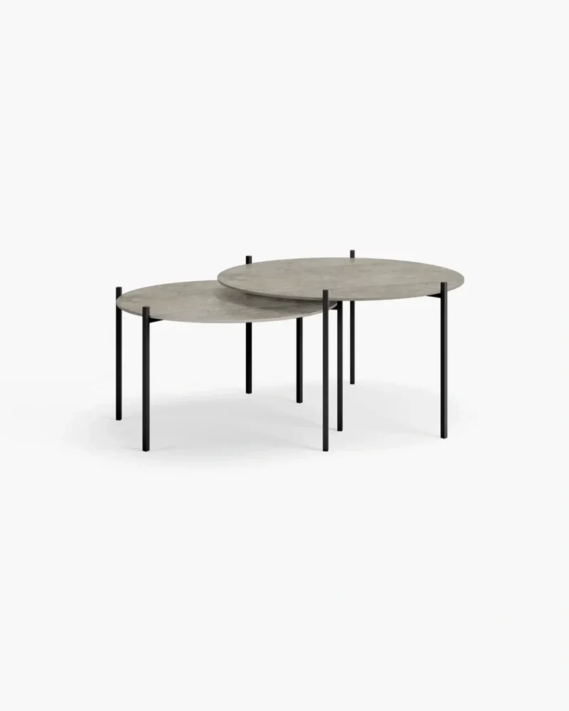 Nesting Coffee Table Set Leo – Medium Set – Black Frame – Grigio