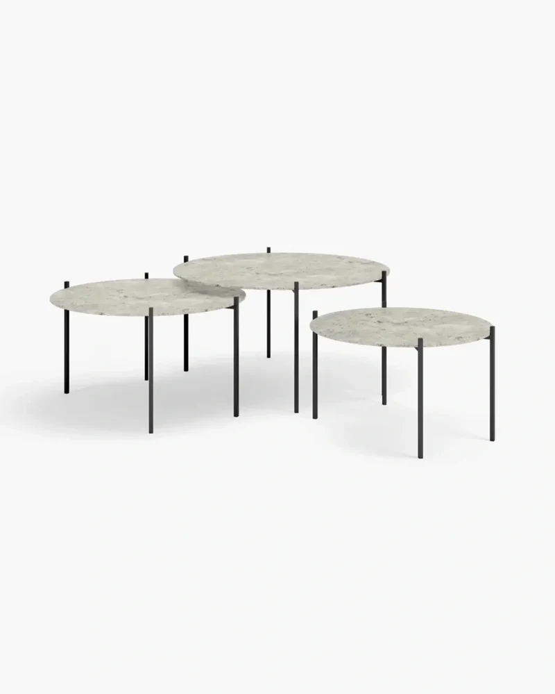 Nesting Coffee Table Set Leo – Large Set – Black Frame – Sabbia