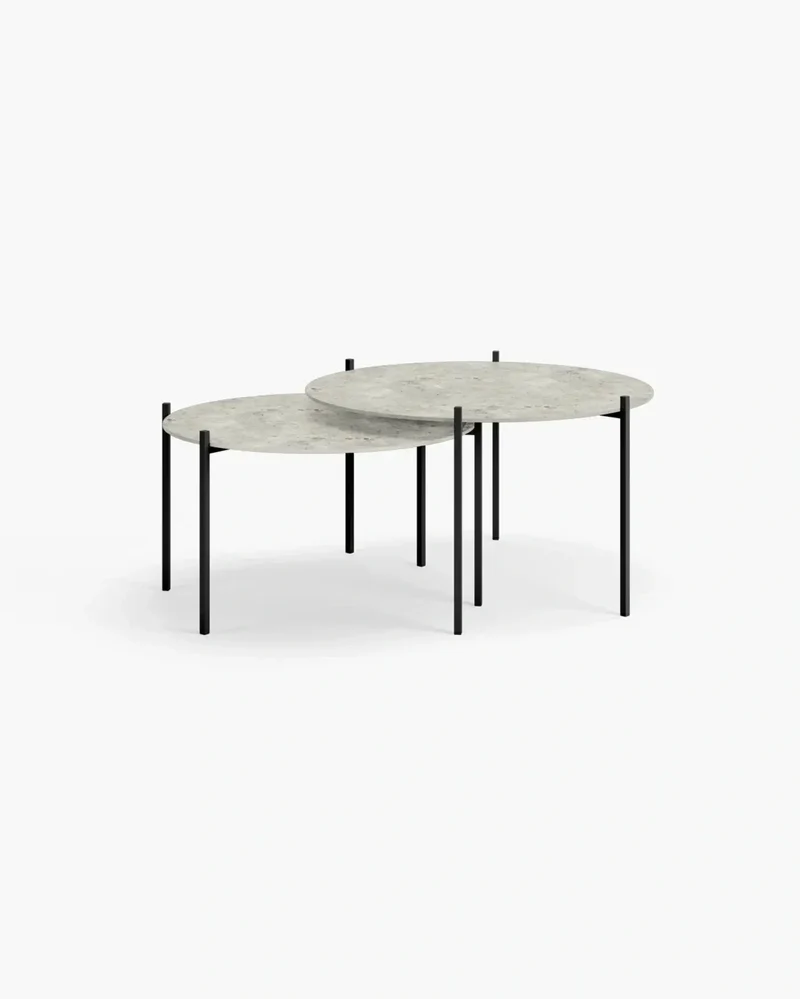 Nesting Coffee Table Set Leo – Medium Set – Black Frame – Sabbia